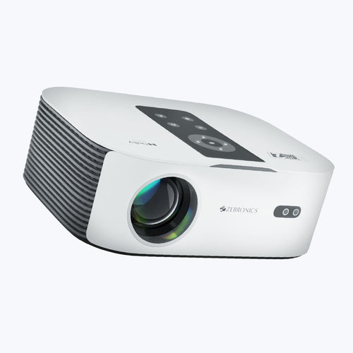 Zebronics PIXAPLAY 27 Projector with Multi Connectivity, 30,000h lifelong LED lamp, Touch Control - White&Grey