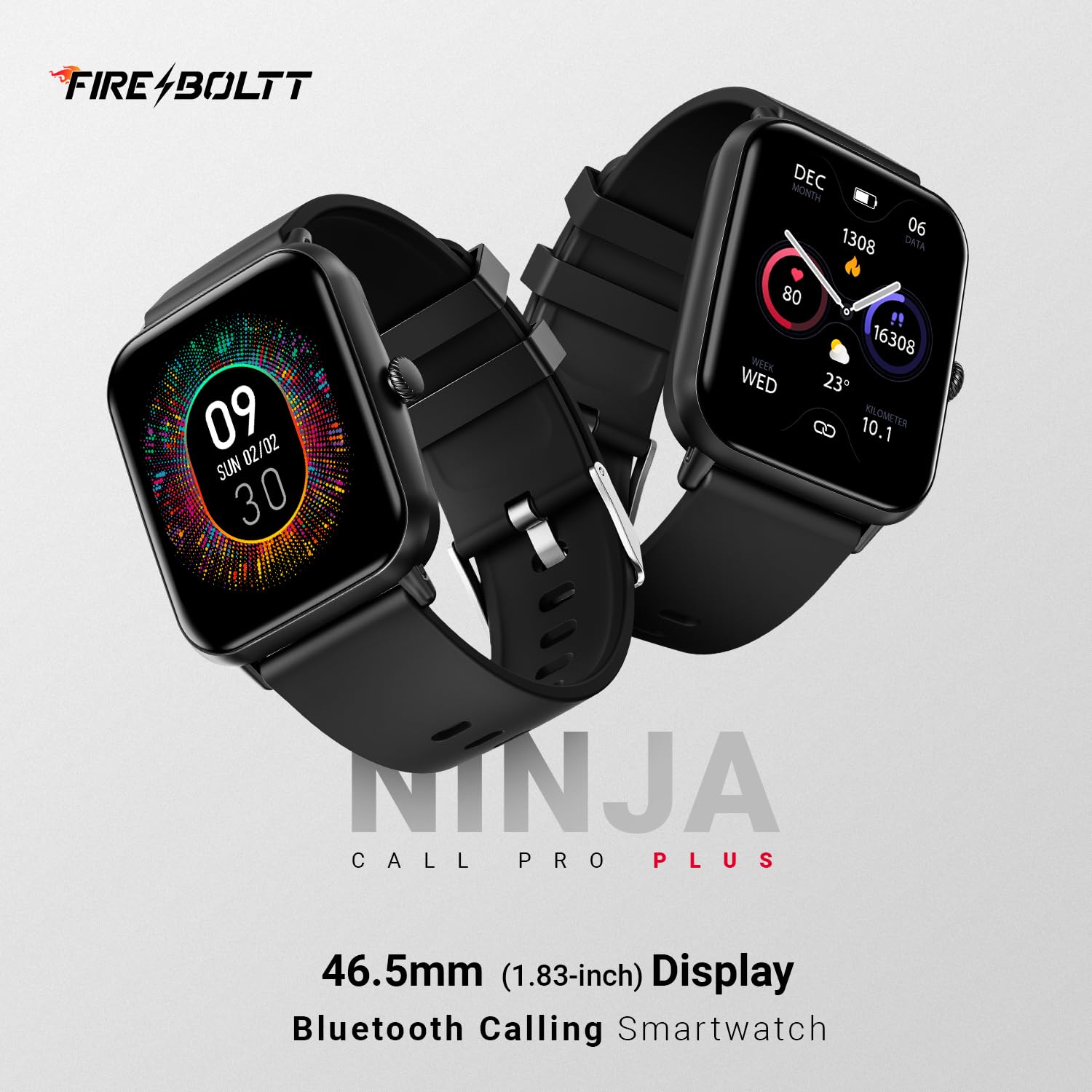 Fire Boltt Ninja Call Pro Plus Smart Watch(BSW053)with 1.83'' inch Display, Bluetooth Calling, AI Voice Assistance, 100 Sports Modes IP67 Rating- Black