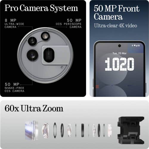 Nothing Phone (3a) Pro 5G Smart Phone- Grey (8GB RAM, 256GB Storage), 17.2 cm (6.77 inch) 120Hz Flexible AMOLED Display, 50MP + 50MP + 8MP Rear Camera, 5000 mAh Battery