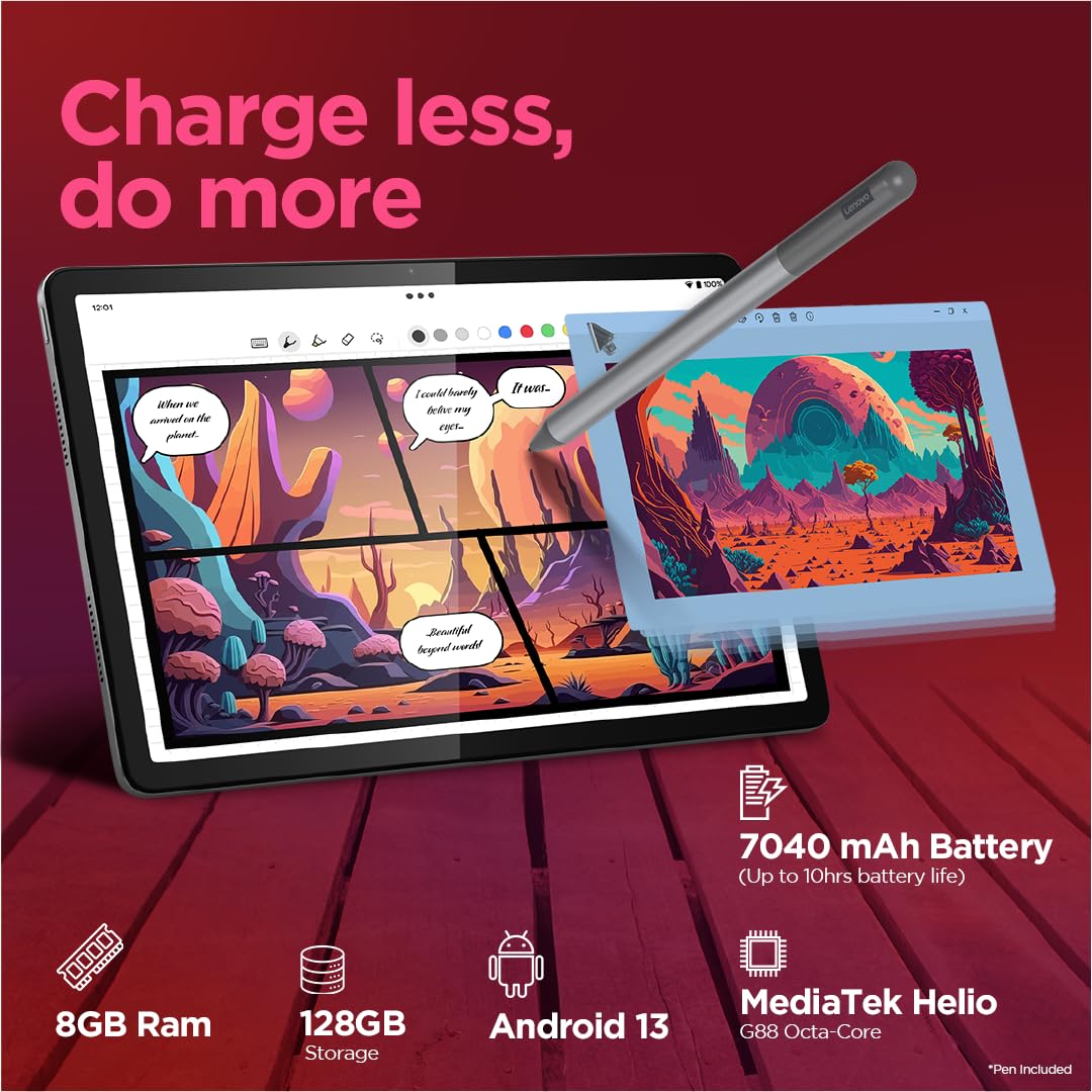 Lenovo M11 with Pen Tablet with  4G (LTE) + Wi-Fi | 8 GB RAM, 128 GB ROM (Expandable Up to 1 TB) | 11 Inch Screen, 90 Hz Refresh Rate, Quad Speaker with Dolby Atmos, 13 MP Rear Camera, Google Kids Space- Seafoam Green