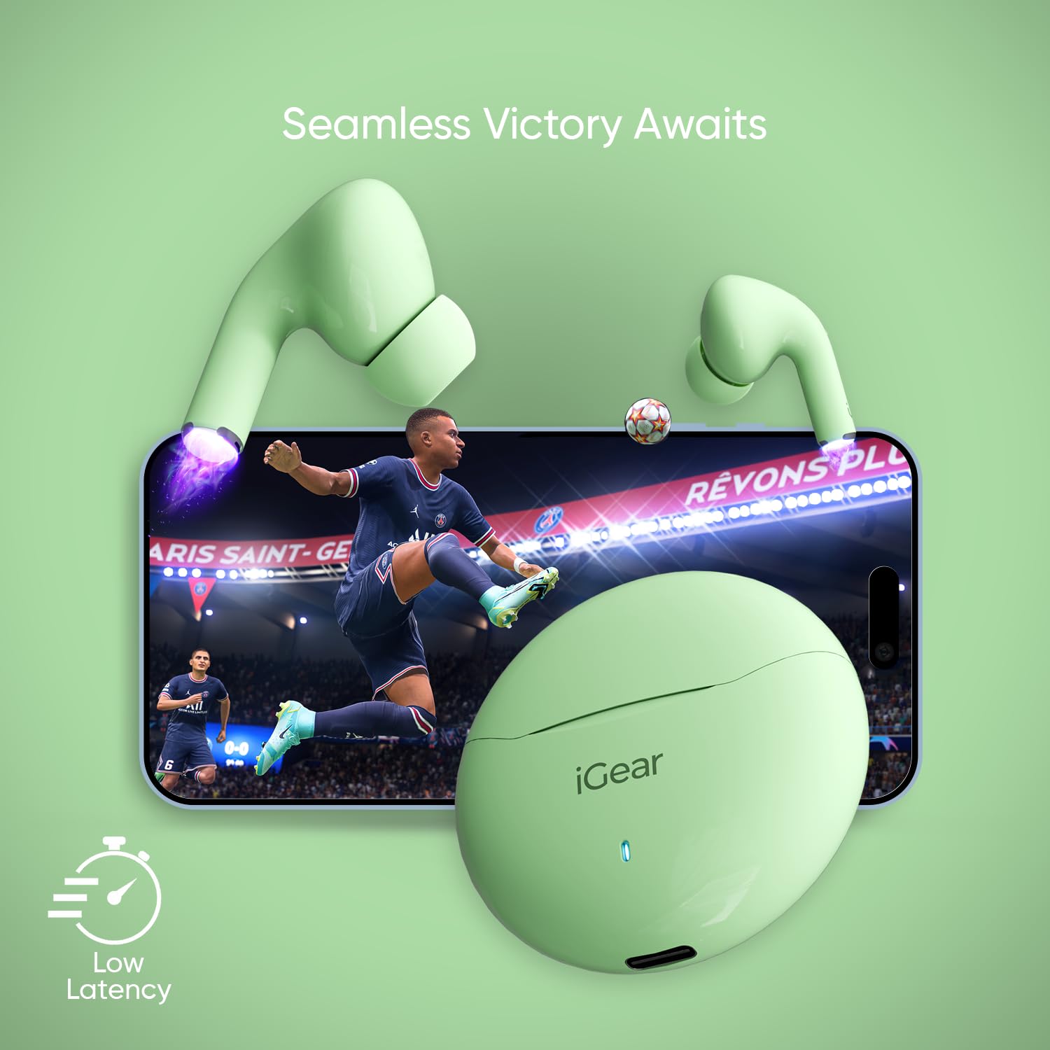 iGear Gemz iG-1142 TWS Wireless Earbuds, 15 Hrs+ Playtime- Green