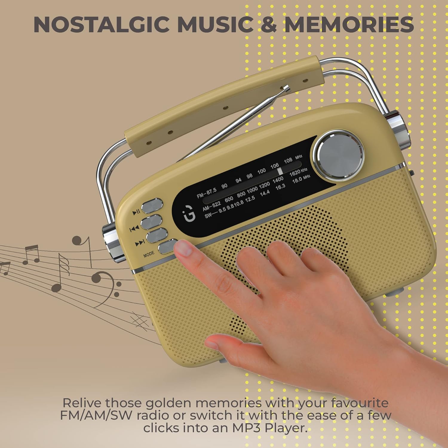 iGear Evoke iG-1113 Retro Modern style Radio and MP3 player with FM/AM/SW- Gold & Silver