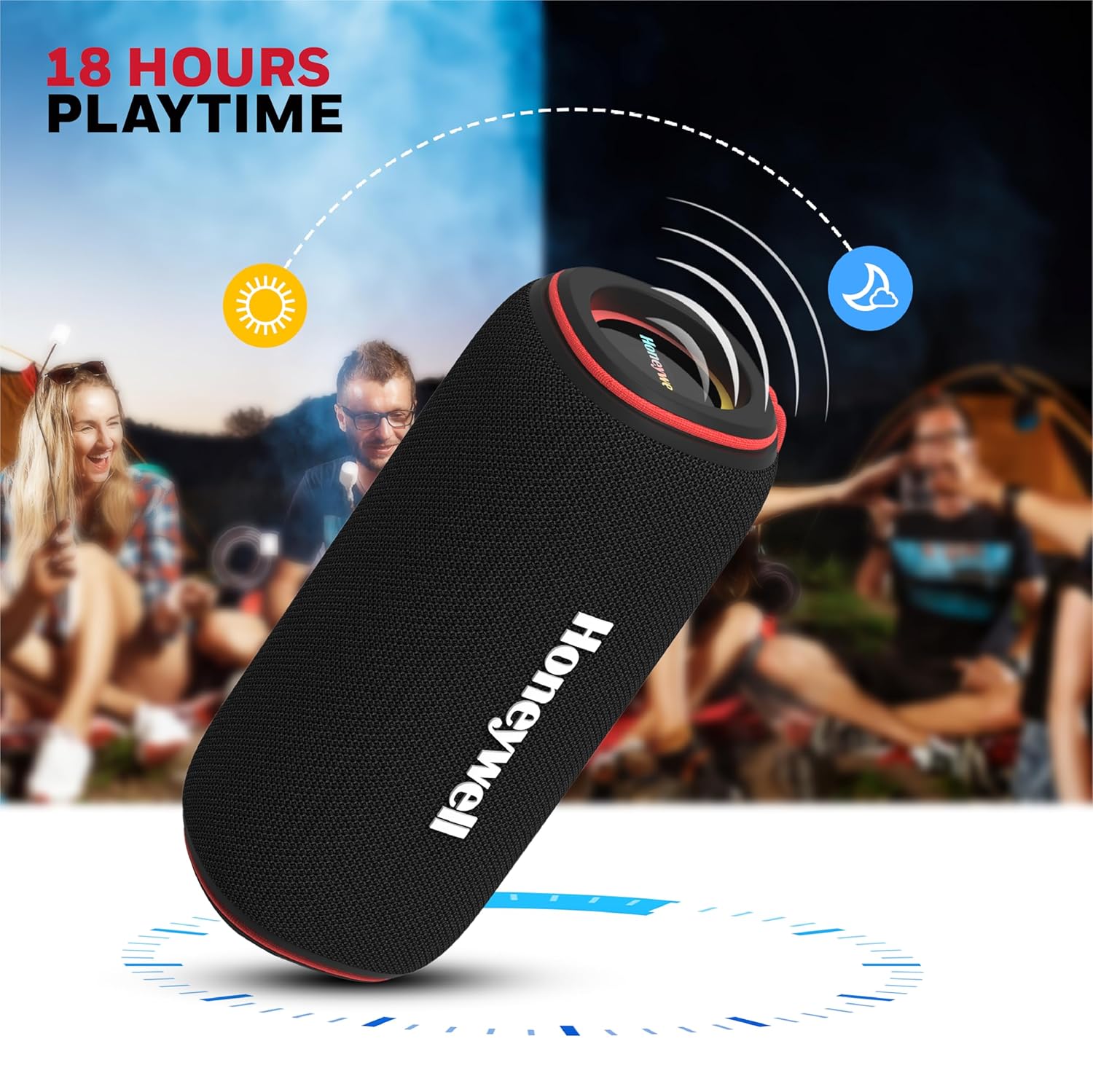 Honeywell Trueno U500 60W 5.3 Bluetooth Speaker, Deep Bass Radiators, 18H Playtime, IPX 6, TWS Feature, RGB Lights, SD Card, AUX, USB Type-C Port- Black