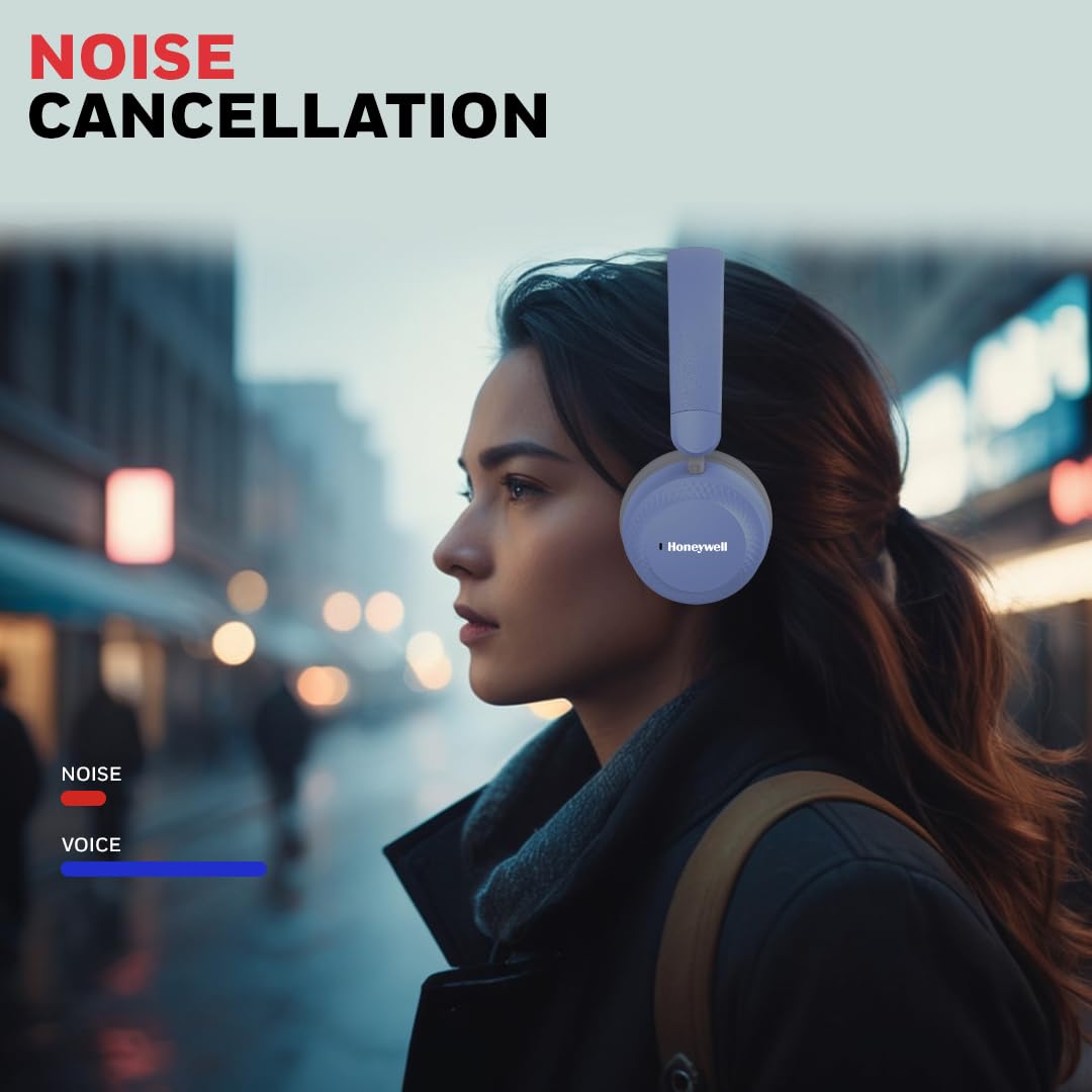 Honeywell Moxie V20 Bluetooth v5.4 On-Ear Headphones with Mic, ENC, 25H Playback, Deep Bass, IPX4, Aux, Stereo Sound, 40ms low latency Gaming Mode- Blue