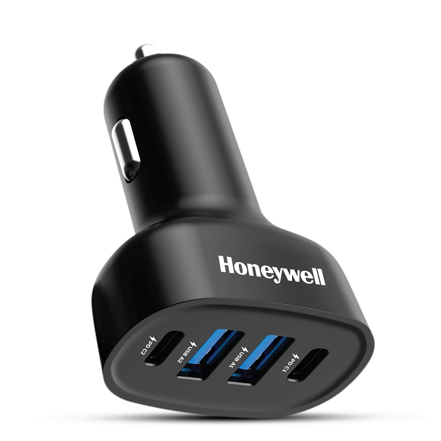 Honeywell Micro CLA 100W PD Smart Car Charger Adapter, 2xType C & 2xUSB A Port, Ultra-Fast Charging, Compatible with All Smartphones & Tablets- Black