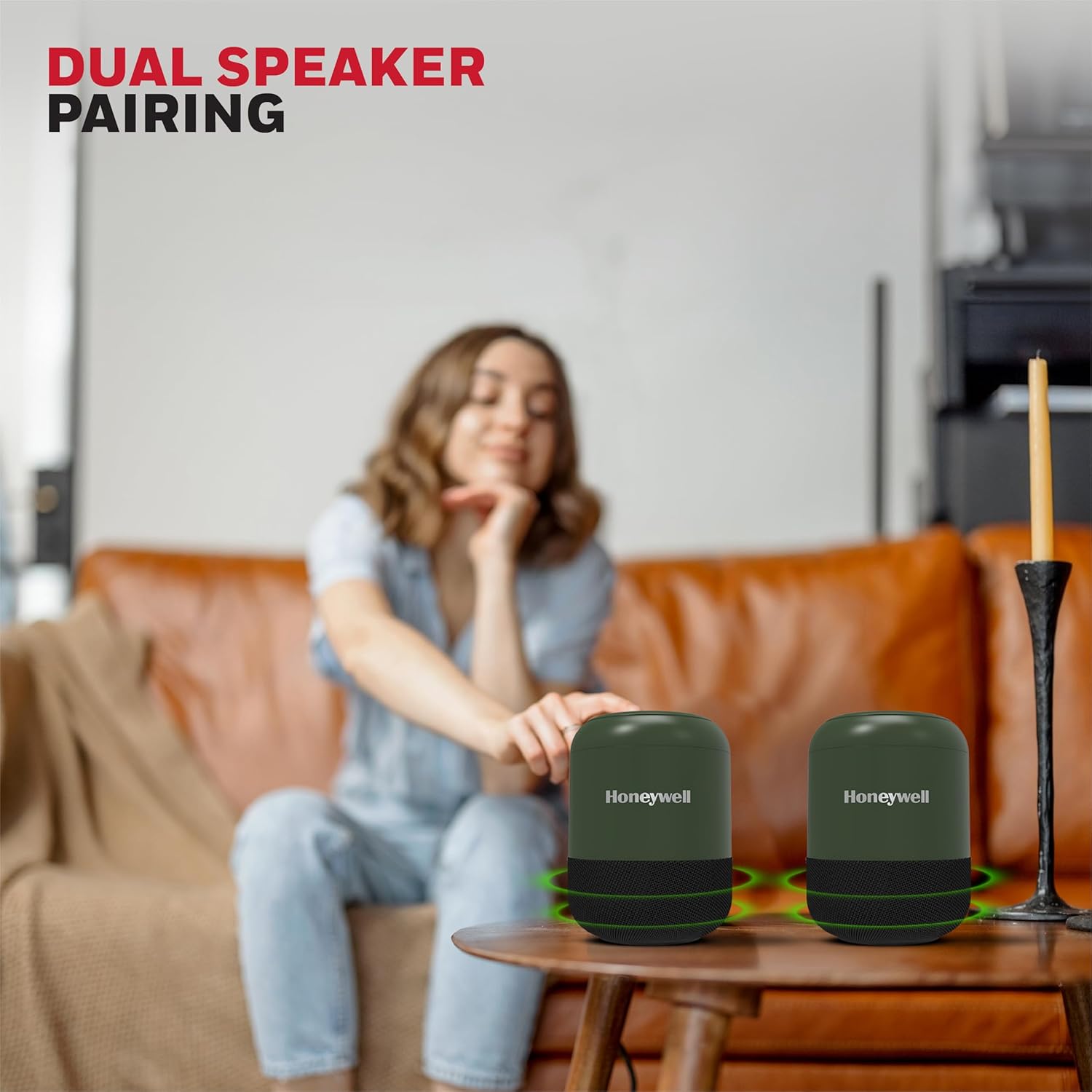 Honeywell Moxie V200 Wireless Bluetooth V5.3 Portable Speaker 5W, 12Hrs Playtime, Advanced 52mm Drivers, IPX4, Connect 2 Speakers with TWS Feature- Olive Green