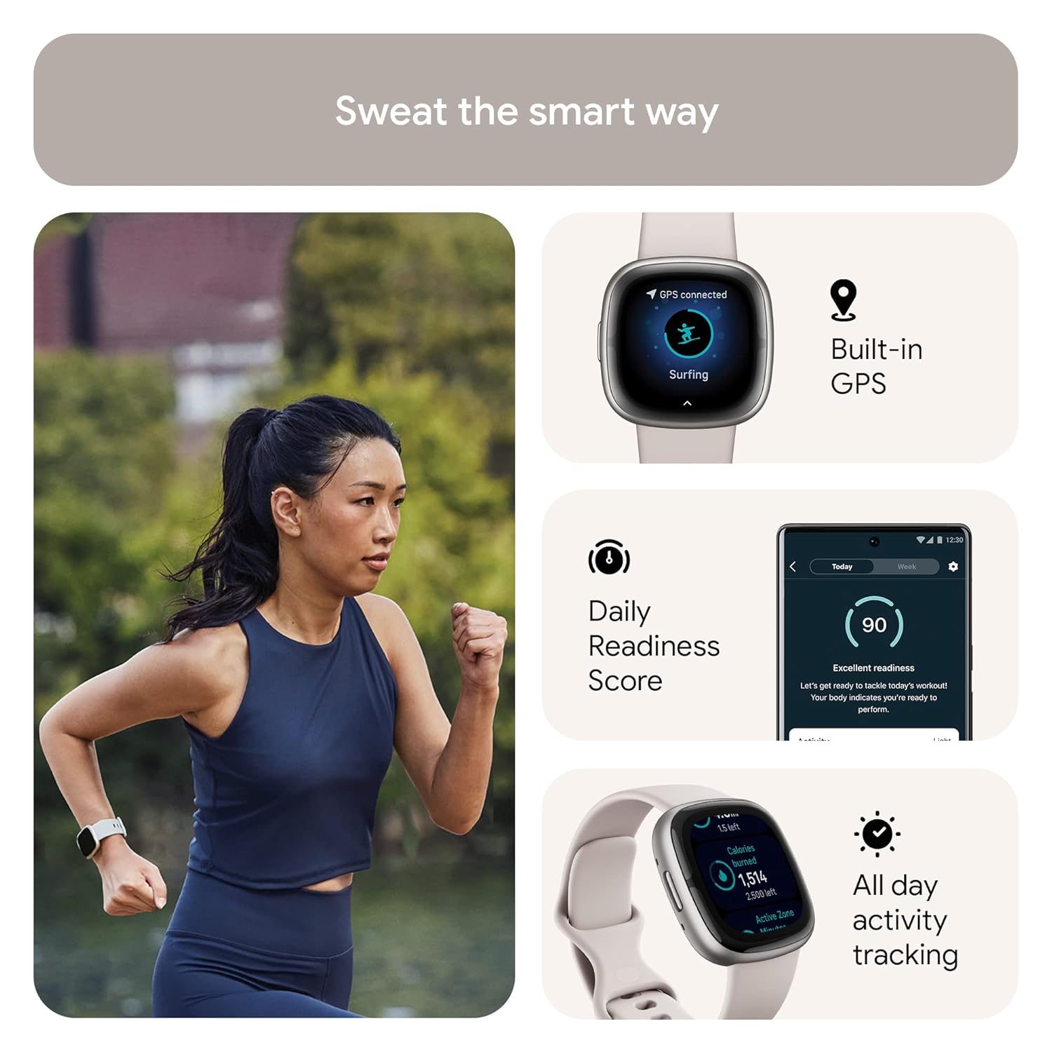 Fitbit Sense 2 Health & Fitness Smartwatch with 1.5 inch AMOLED Screen, Fitness & Outdoor (Lunar White/Platinum Aluminium)