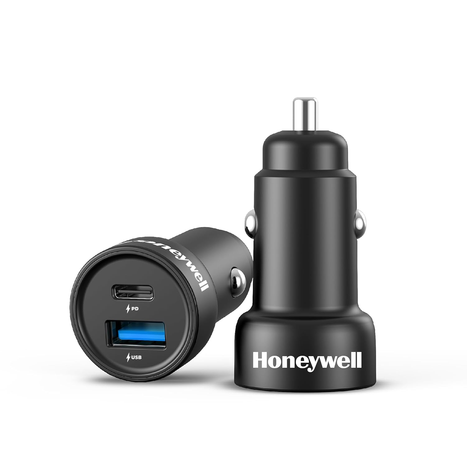 Honeywell Micro CLA 38W PD Smart Car Charger, 1XType C & 1XUSB A Dual Port Charger with Ultra-Fast Charging, Adapter for All Smartphones - Black
