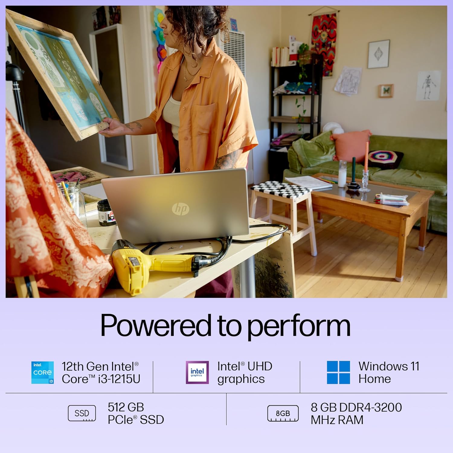 HP 15s-fd0063TU, 12th Gen Intel Core i3 Laptop (8GB RAM, 512GB SSD), 15.6"/39.6cm, FHD, Windows 11, 1.59kg, Backlit Keyboard- Silver