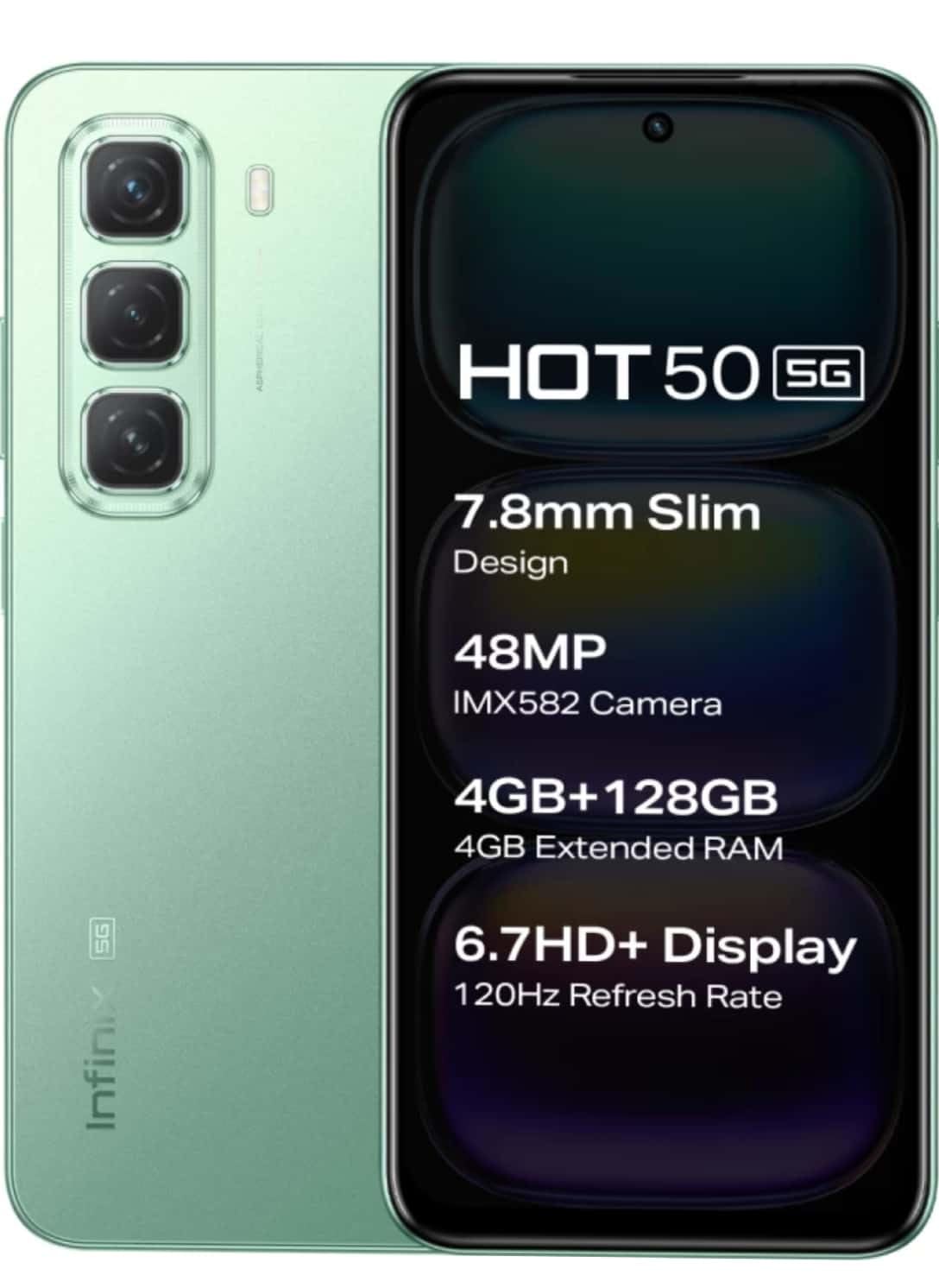 Infinix Hot 50 5G Smart Phone X6720, (Sage Green, 128 GB) (8 GB RAM) Main Camera 48MP and 8MP Front, 17.02 cm (6.7 inch) HD+ Display