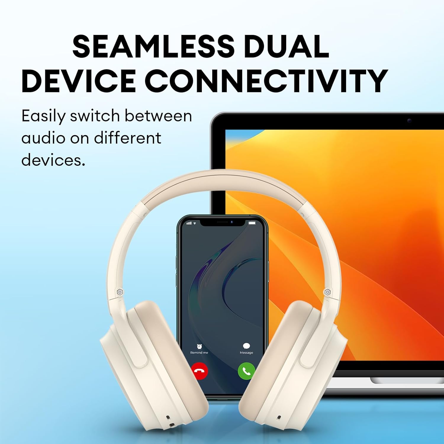Edifier WH700NB Active Noise Cancelling Wireless Headphones, 68H Playtime, Ai Call Noise Cancellation, Dual Device Connection, Fast Charge, Bluetooth 5.3 - Ivory
