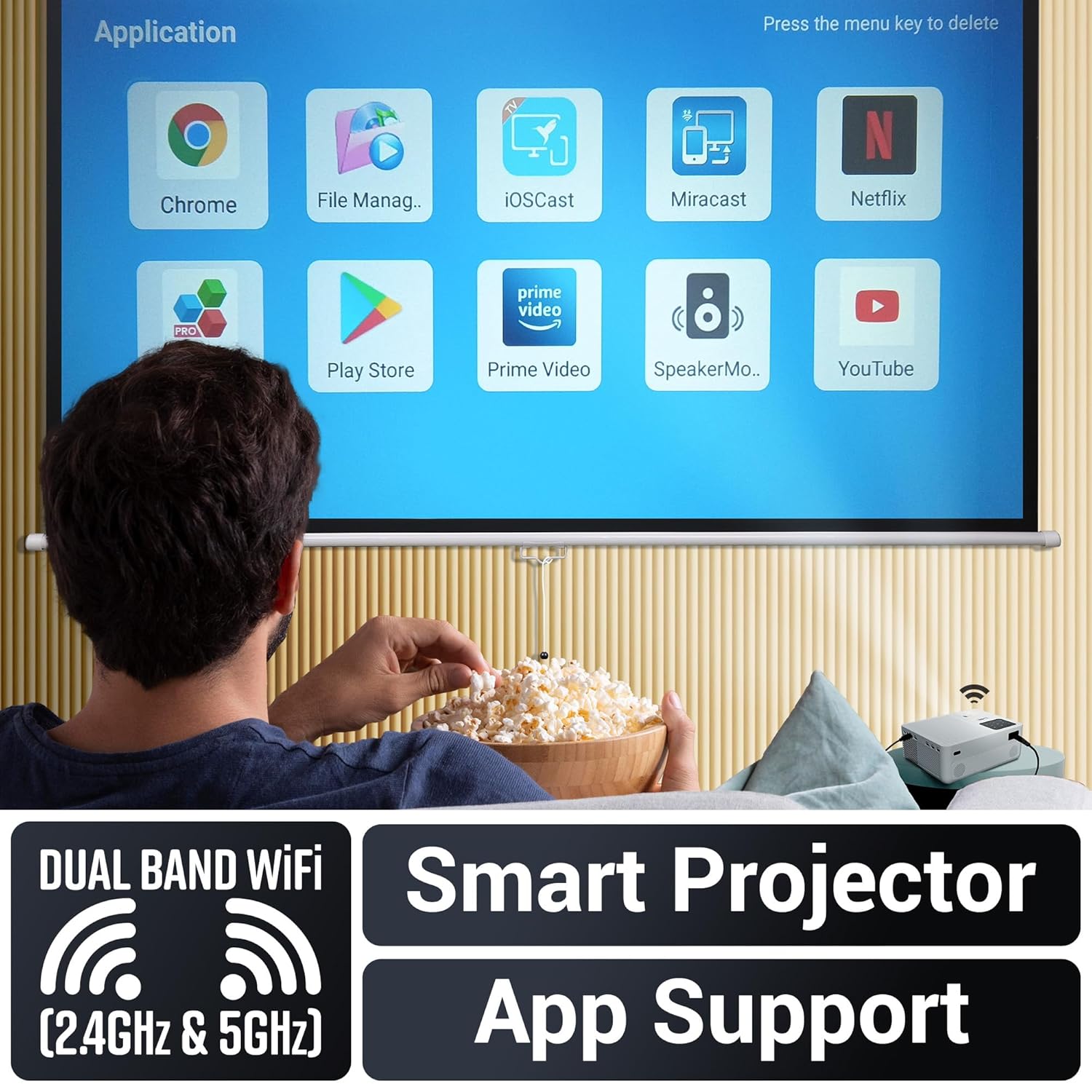 Zebronics PIXAPLAY 58 Smart Projector, 11500 Lumens, 4K Support, 210 Inch Screen Size, Quad Core Processor- White