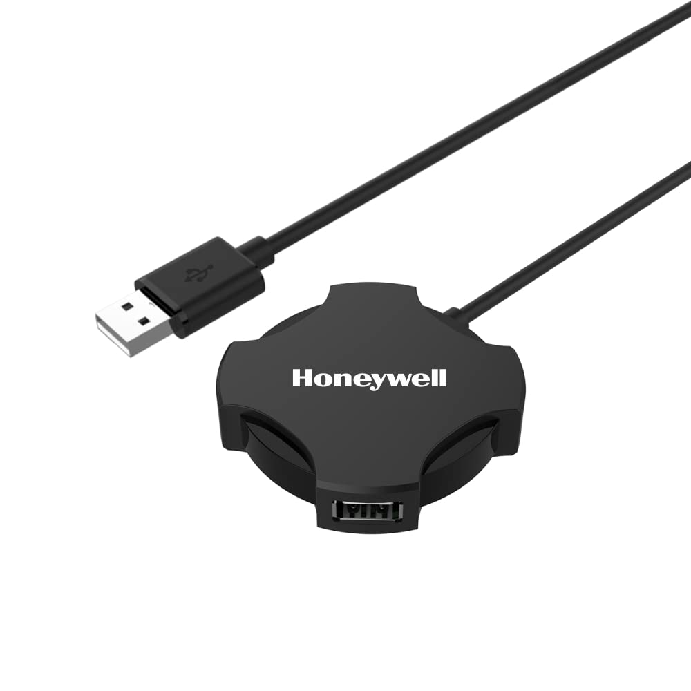 Honeywell 4 in 1 Ultra Slim USB Hub 2.0, with 1.2Meter(4 feet) Cable, with a Transfer Speed of 480MBPS, Universally Compatible with All USB PC Speaker Laptop Hard Drive Keyboard Printer Pen Drive- Black