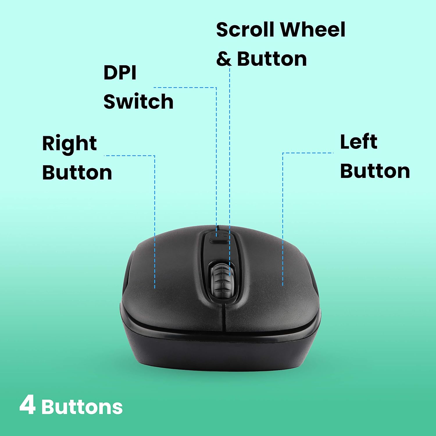 Zebronics Dash Plus Wireless Mouse 2.4GHz High Precision with up to 1600 DPI, Plug & Play Usage- Black