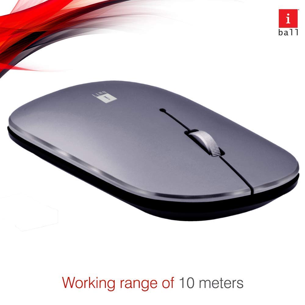 iBall Palmz 2.4 GHz Wireless and Bluetooth Mouse Silent Clicks with Mini Receiver for PC/Mac/Laptop - Grey