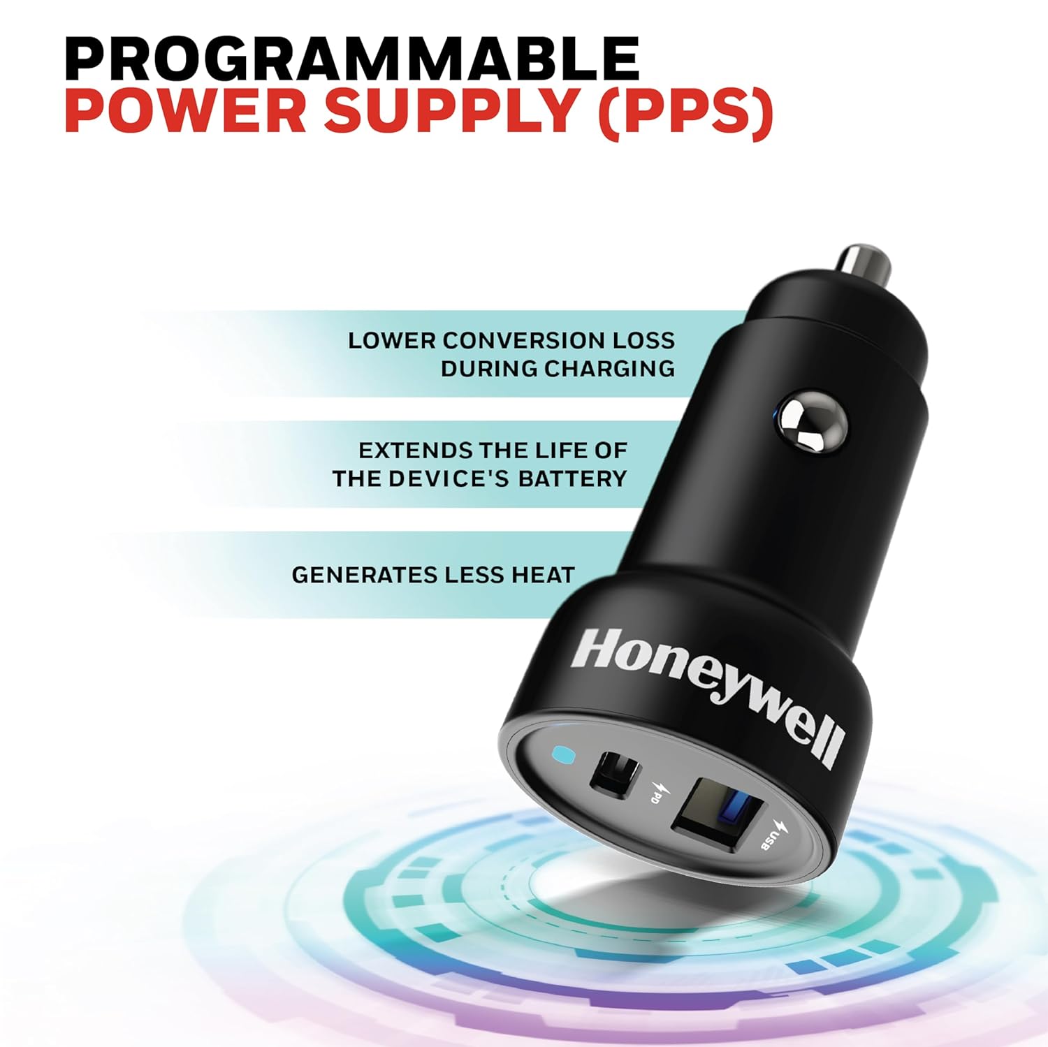 Honeywell Micro CLA 18W PD Smart Car Charger, Dual Port 1XType C & 1XUSB A, Ultra-Fast Charging, Compatible with all Smartphone- Black