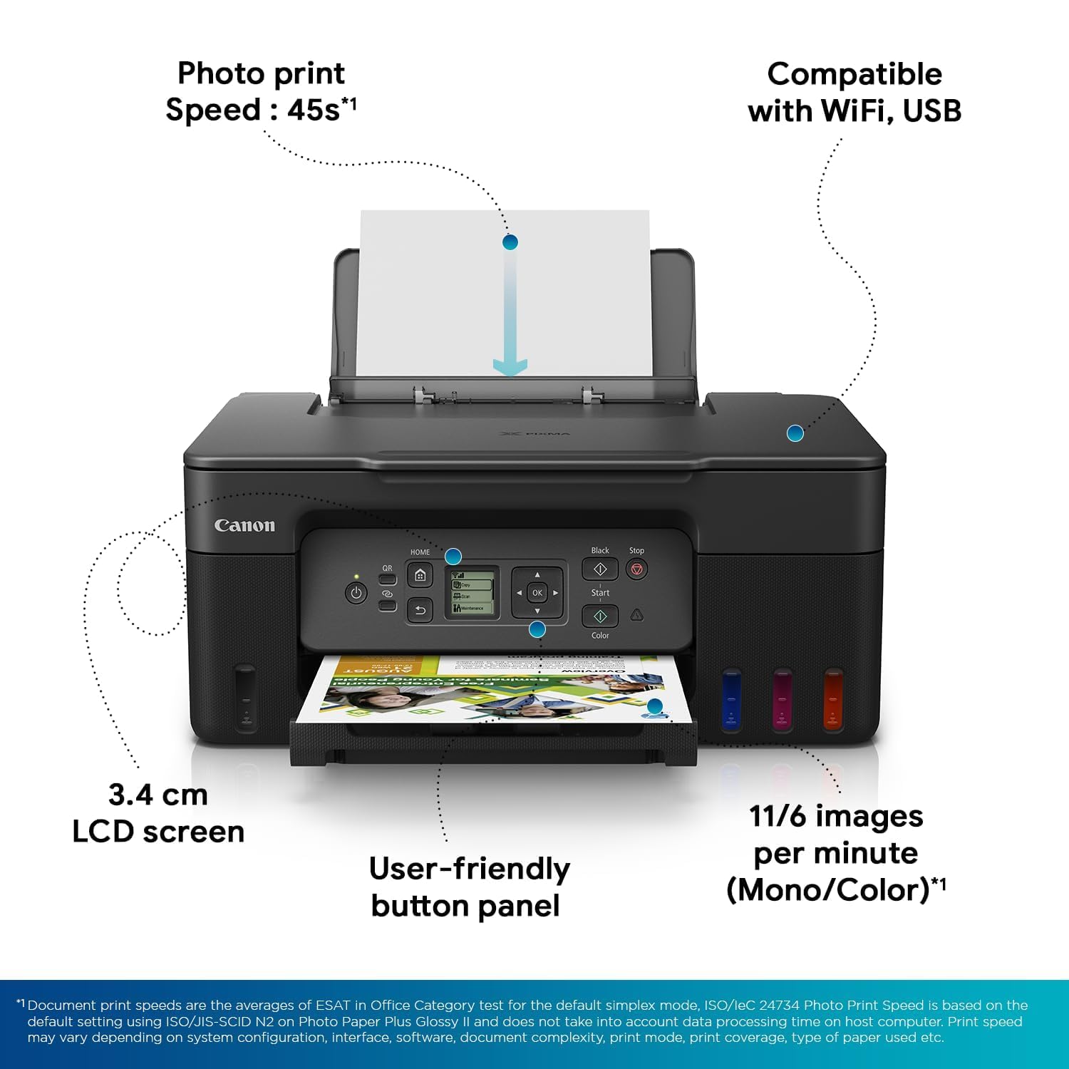 Canon G3770 Pixma MegaTank All-in-one WiFi Inktank Colour Printer for Home & Office, Display Screen, Refillable Ink Tank, Borderless Printing- Black