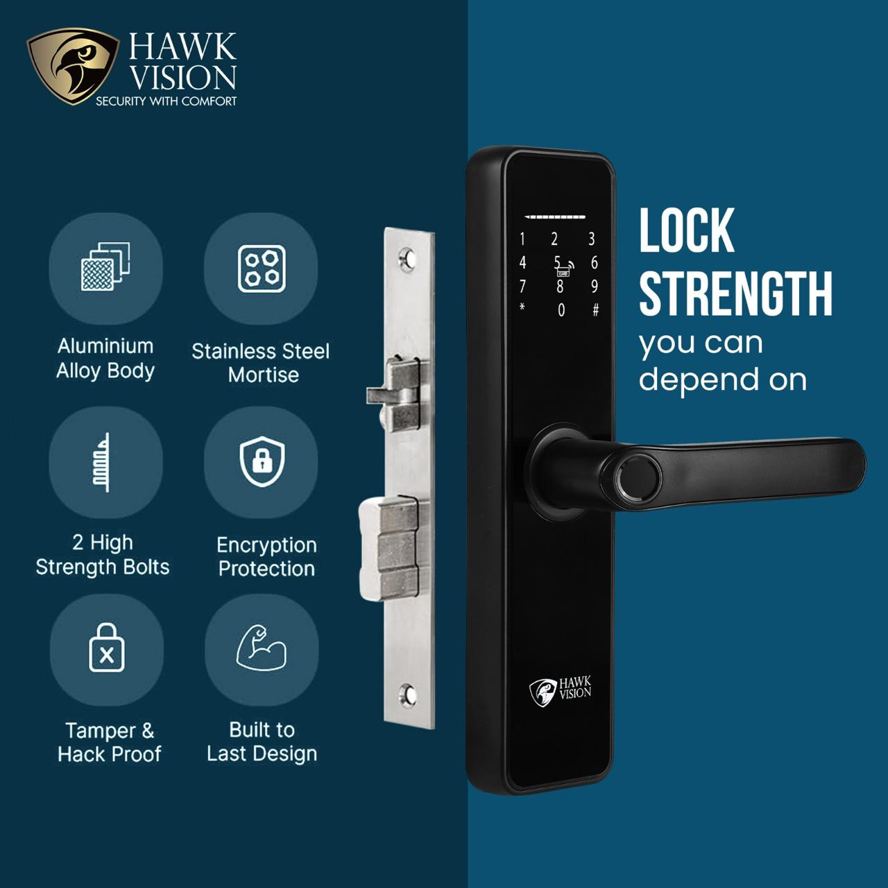 Hawkvision HV-SDL-F75-M Smart Door Lock - Black