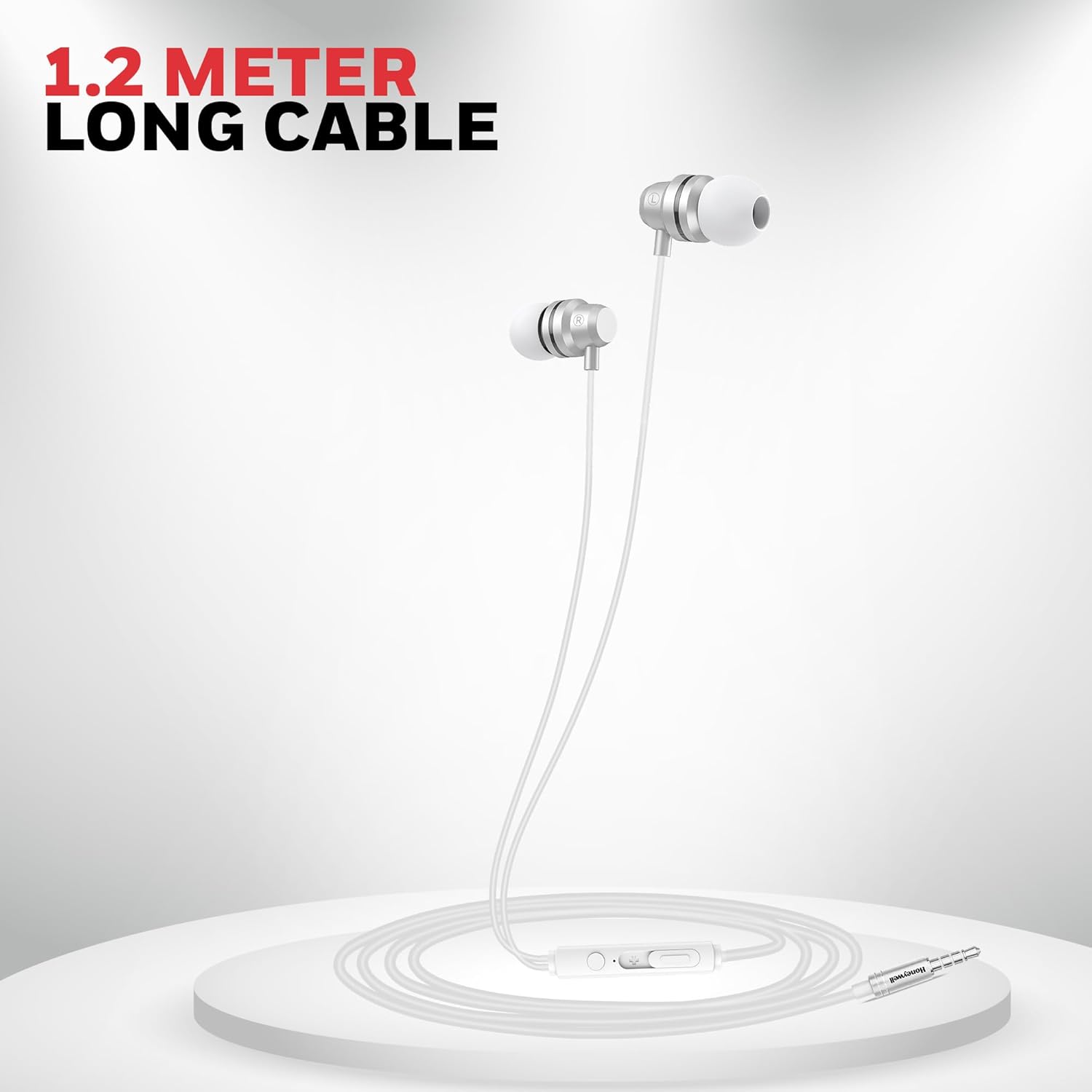 Honeywell Moxie V50 Wired Earphones with built in Mic, 10mm*2 drivers, Passive Noise Cancellation, 3.5mm AUX, Voice Assistant Enabled, 1.2 Mtr- White