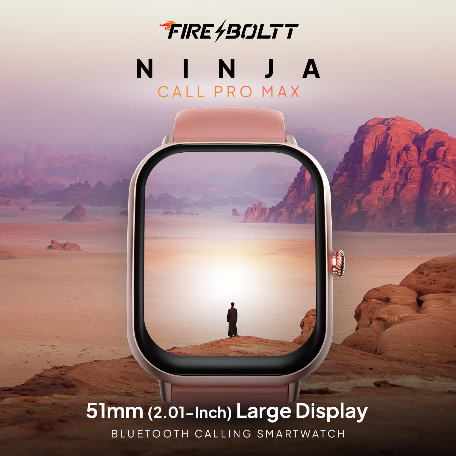 Fire Boltt Ninja Call Pro Max Smart Watch(BSW128) with 2.01 inch Display, Bluetooth Calling, 120+ Sports Modes, Health Suite, Voice Assistance- Pink