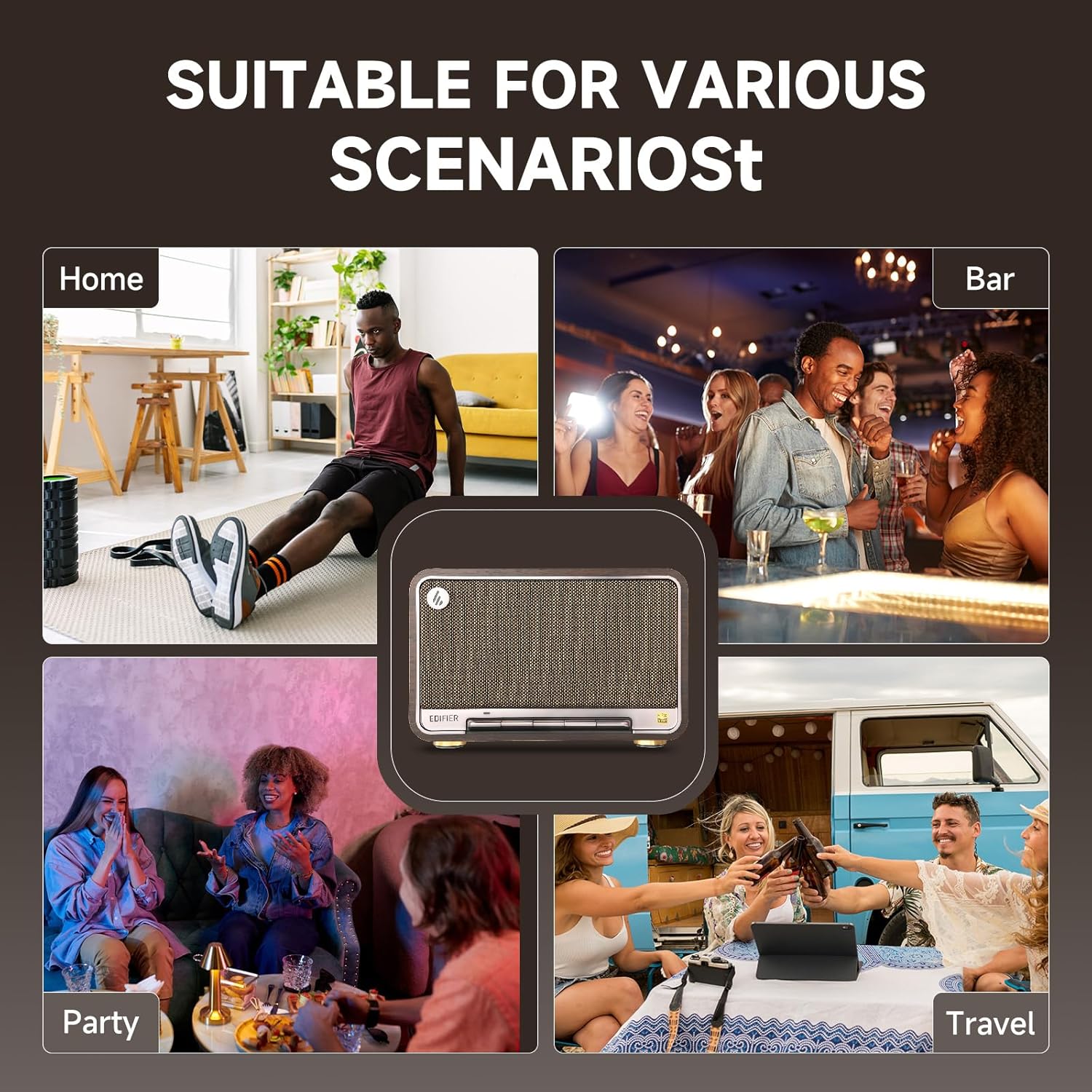 Edifier D32 Tabletop Wireless Speaker, Hi-Res Audio Bluetooth Speaker, Portable Retro Combo Speaker, 60 Watts RMS, Bluetooth 5.3- Black