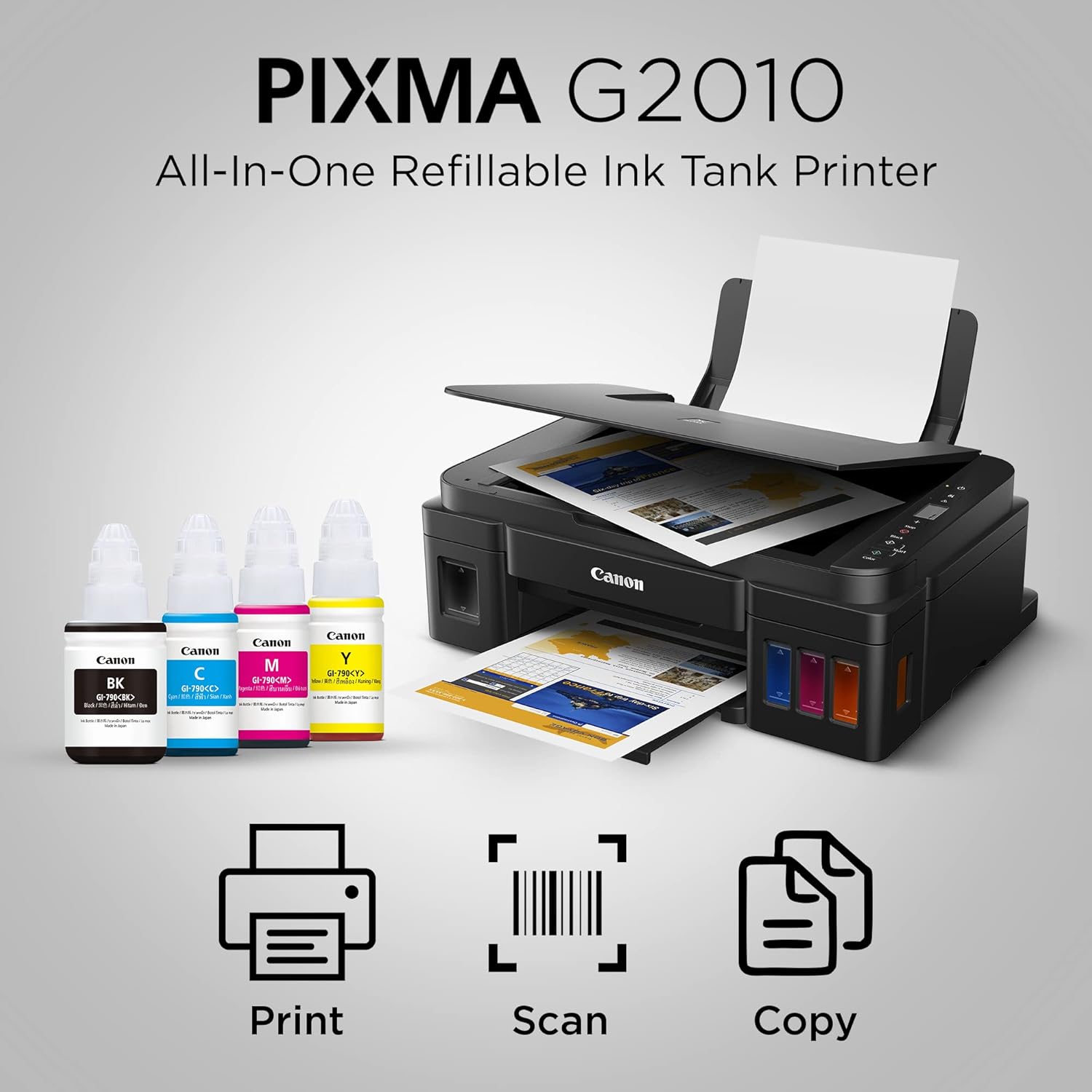 Canon G2010 Pixma MegaTank All-in-One Ink Tank Colour Printer (Black), Print, Scan & Copy  Multifunctional