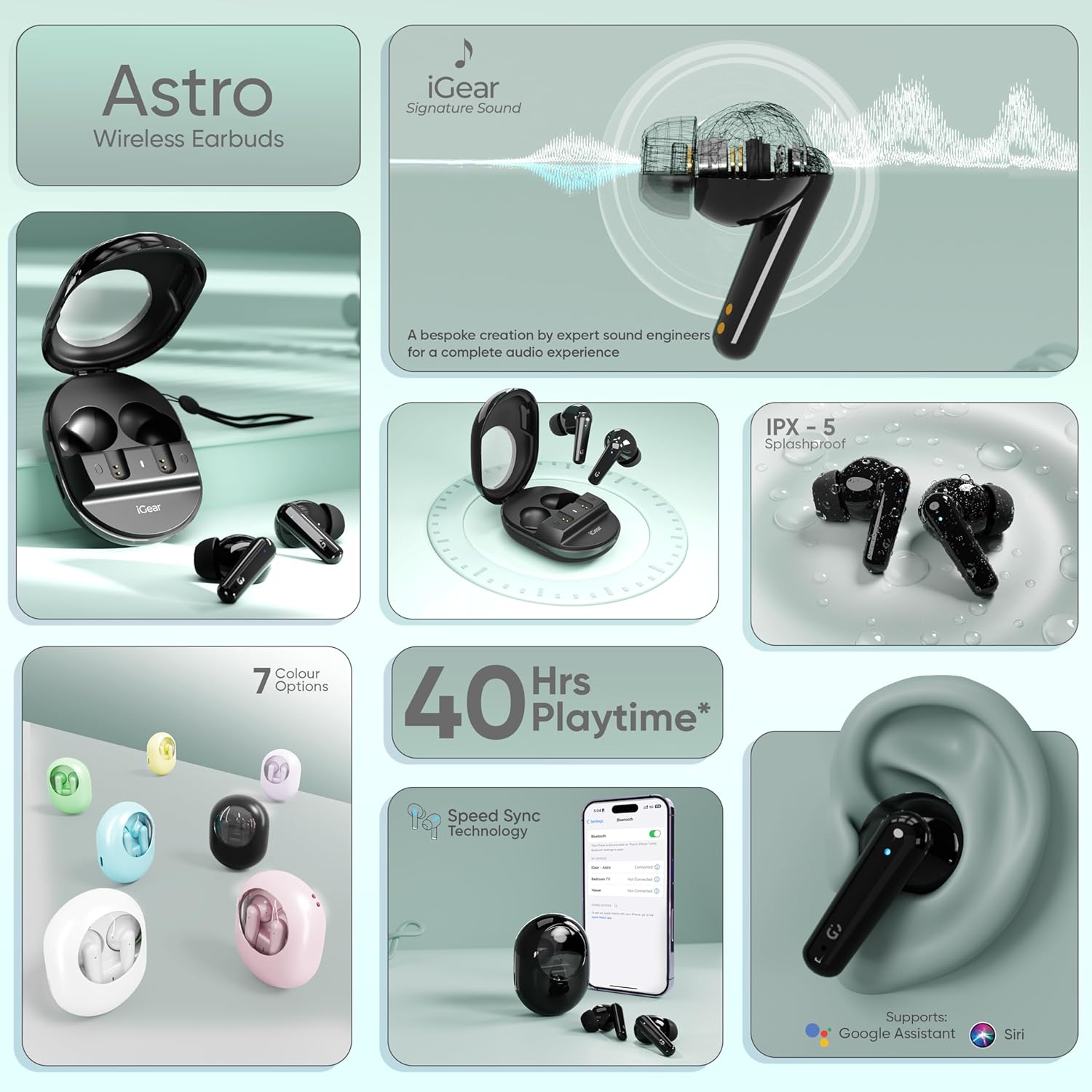 iGear Astro iG-1029 Wireless Earbuds Stylish HiFi Audio with 40-Hour Playtime (Black)