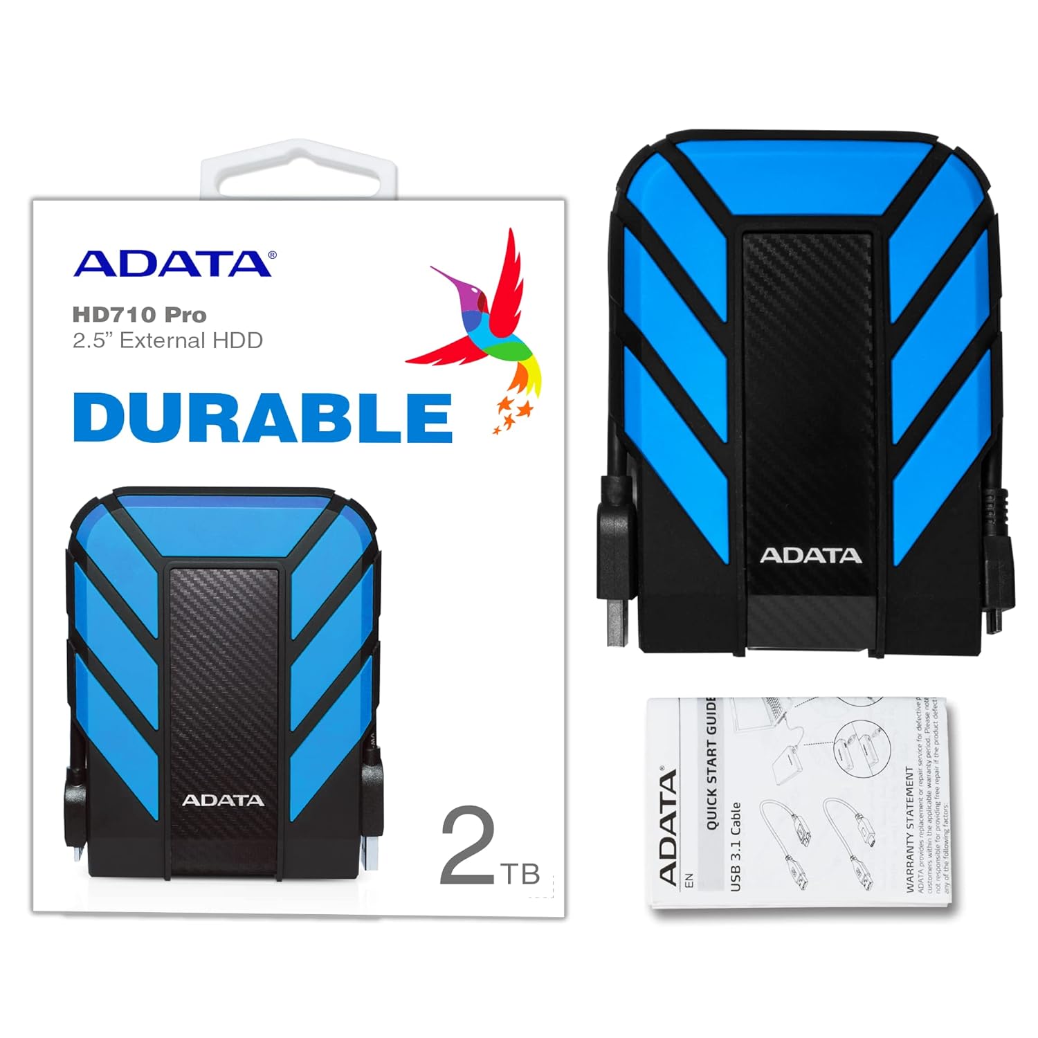 ADATA HD710 Pro 2TB 3.5 inch SATA III External Hard Drive/HDD with IP65 Rating, Shockproof Technology - AHD710P-2TU31-CBL, Blue
