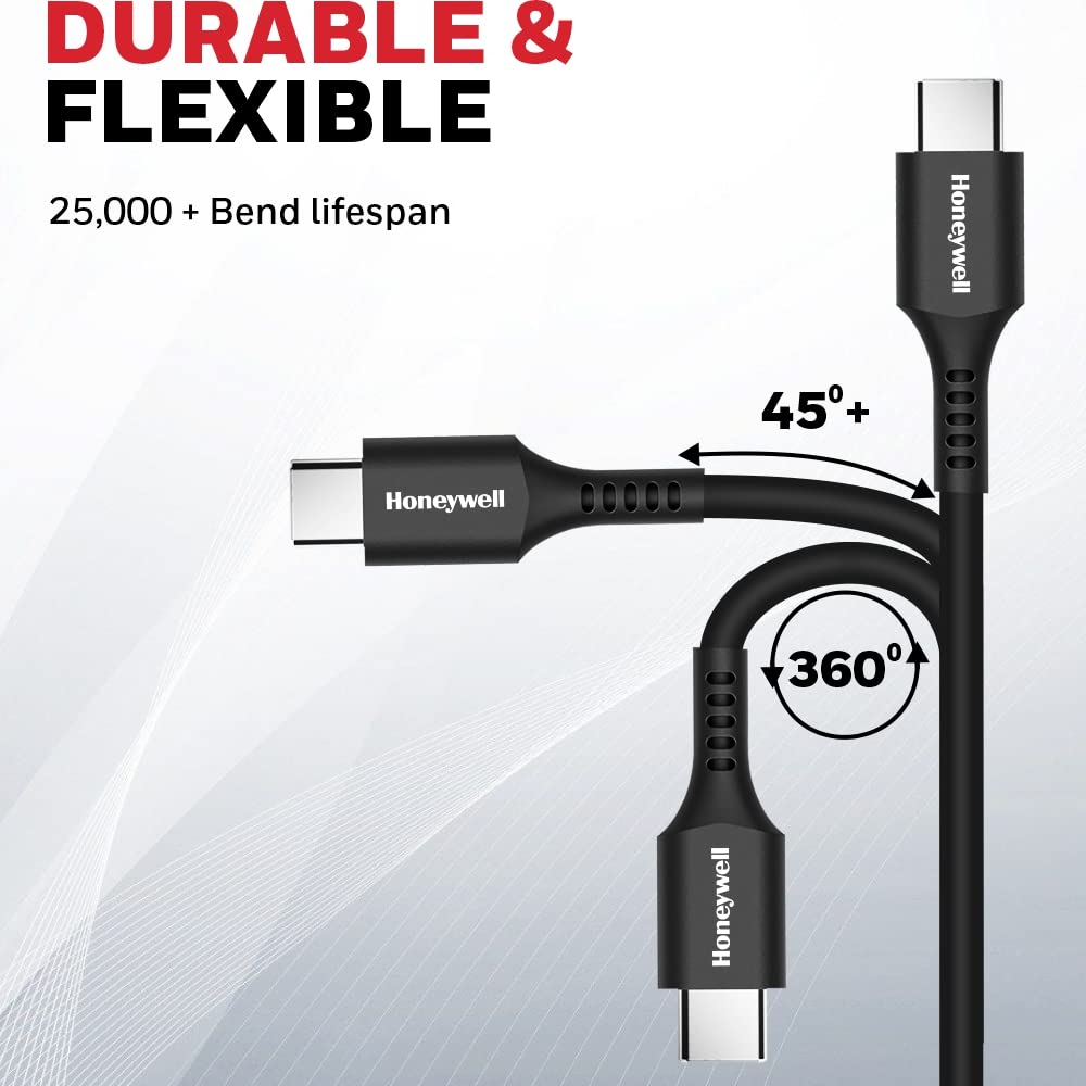 Honeywell USB 2.0 To Type C Cable (Black), PD 60W, QC 3.0, Fast Charge & Sync Cable, Ultra Soft Silicone cable for Smartphone, Laptop,Power Bank, Tablet- 6 Feet (1.8M)
