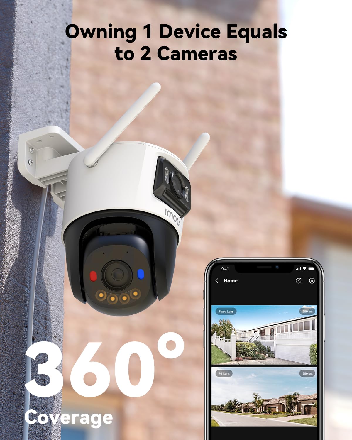 Imou S7XEP (Cruiser Dual 2) IPC-S7XEP-6M0WED 3MP+3MP Dual Lens CCTV Camera Home Outdoor, Pan-Tilt Wi-Fi Camera, Smart Color Night Vision, Red-Blue Warning Light, Two Way Talk, Weatherproof