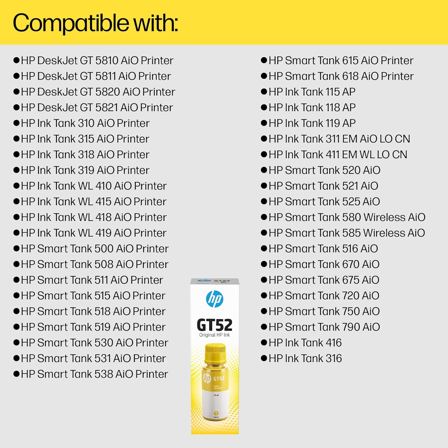 HP GT52 70-ml Yellow Original Ink Bottle- MOH54AA