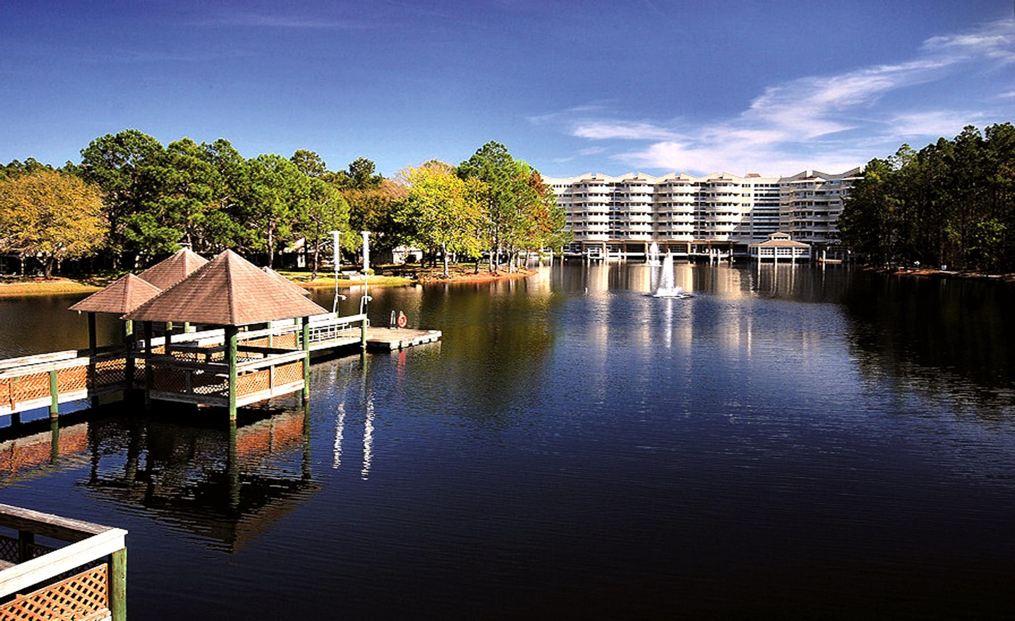 Scenic view of the lake alongside Cypress Village senior living community