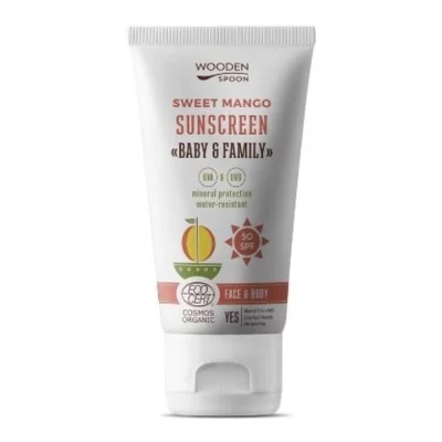 WoodenSpoon Baby & Family Opalovací tělové mléko Mango SPF50 150 ml