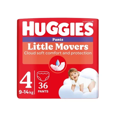 Huggies Little Movers Pants 4 9-14 kg jednorázové plenkové kalhotky 36 ks