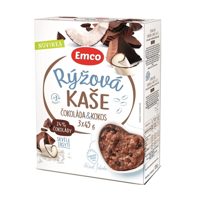 Emco Rýžová kaše čokoláda a kokos 3x45 g