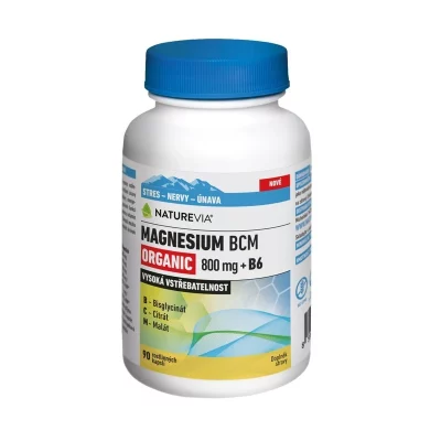 NatureVia Magnesium Organic BCM 800 mg + B6 90 kapslí