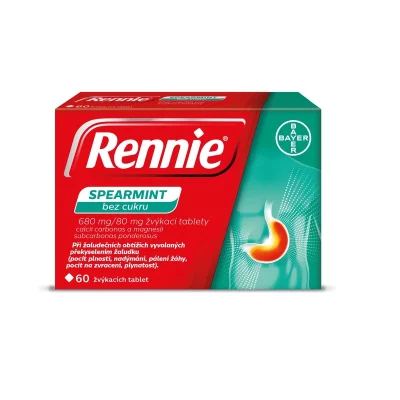 Rennie Spearmint bez cukru 60 žvýkacích tablet