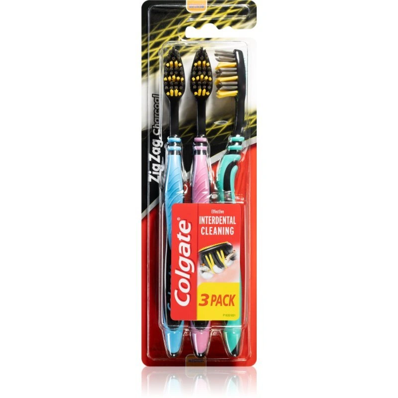 Colgate Zig Zag Charcoal spazzolini da denti medio duri 3 pz