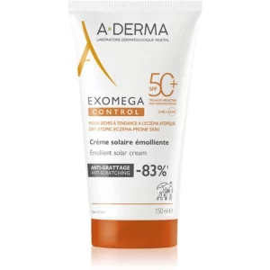 A-Derma Exomega Control Emollient Solar Cream crema protettiva per viso e corpo SPF 50+ 150 ml