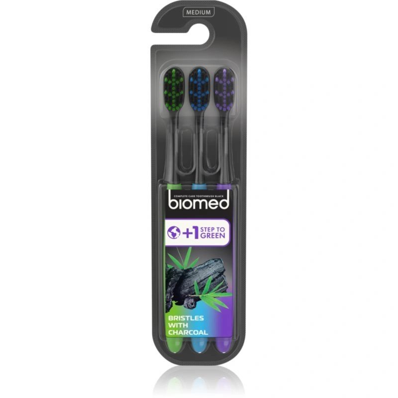 Biomed Black Charcoal spazzolini da denti medium 3 pz