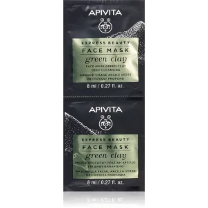 Apivita Express Beauty Cleansing Face Mask Green Clay maschera viso detergente e lisciante all'argilla verde 2 x 8 ml