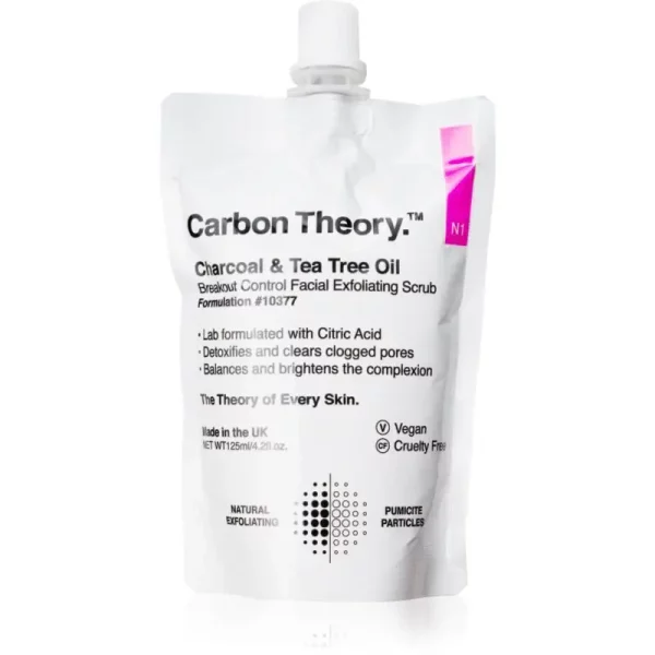 Carbon Theory Charcoal & Tea Tree Oil oczyszczający peeling do twarzy do skóry z problemami 125 ml