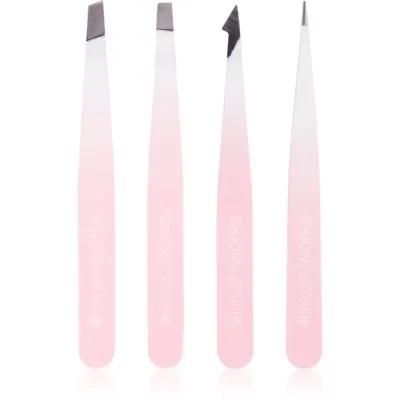 Brushworks The Complete zestaw pęset do brwi White & Pink