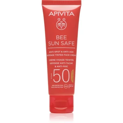 Apivita Bee Sun Safe Anti-Spot and Anti-Age Tinted Face Cream SPF50 ochronny krem tonujący do twarzy SPF 50 odcień Natural 50 ml