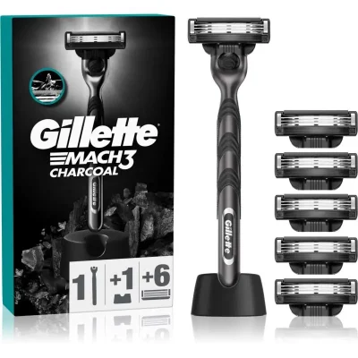 Gillette Mach3 Charcoal maszynka do golenia z podstawką + ostrza zapasowe 6 szt.
