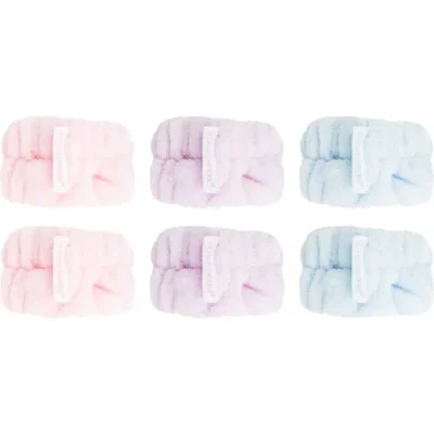 Brushworks Pastel Microfibre Wrist Wash Bands bransoletki chroniące przed wodą podczas mycia twarzy 6 szt.