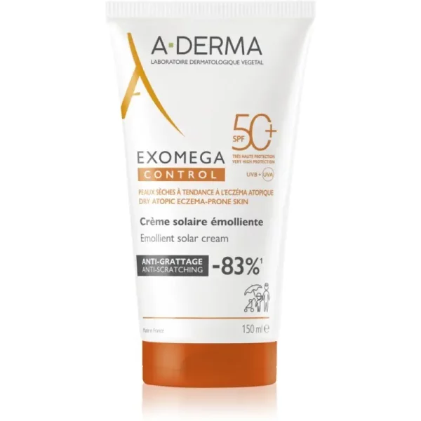 A-Derma Exomega Control Emollient Solar Cream krem ochronny do twarzy i ciała SPF 50+ 150 ml