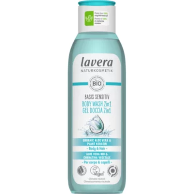 Lavera Gel de duș pentru corp și păr cu un parfum natural neutru pentru piele uscată și sensibilă 2 v 1 Basis sensitiv (Body Wash) 250 ml