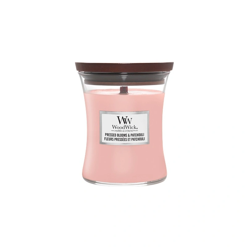 WoodWick Lumânare parfumată, mijlocie Pressed Blooms & Patchouli 275 g