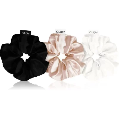 GLOV Satin Scrunchies L Elastice pentru par Black/White/Sparkling Wine 3 buc